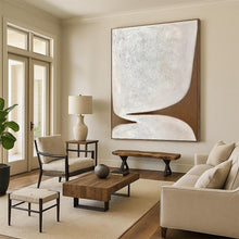 Load image into Gallery viewer, “Minimalist White and Brown Shapes” - White, Brown Abstract Art on Canvas DKH1179