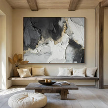 Load image into Gallery viewer, Black, White & Gold Textured Art - Glamorous Living Room Art LargeART1580