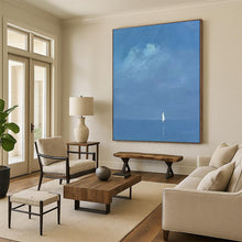 Load image into Gallery viewer, Subtle Blue - Toned Distant Sailboat Abstract Painting, Ideal for Minimalist Bedroom & Meditative Space LargeART1879