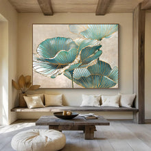 Load image into Gallery viewer, Blue And Gold Floral Abstract Painting On Canvas DKH428