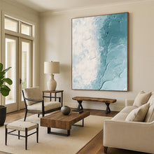 Load image into Gallery viewer, “Textured White and Blue Coastal Waves” - White, Blue Abstract Art on Canvas DKH1250