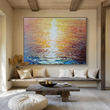 Load image into Gallery viewer, Golden Sunset Seascape Abstract Painting on Canvas - “Sunset Gleam” DKH637