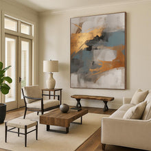 Load image into Gallery viewer, Gold - Blue - Gray Abstraction Art for Coastal Mansion & Corporate Boardroom LargeART0848