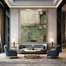 Load image into Gallery viewer, Large - Format Hand - painted Green & Gray Abstract Landscape Sketch Art for Rustic - Chic Dining Rooms LargeART0160