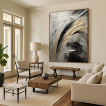 Load image into Gallery viewer, Gold - Silver - Black Flow Acrylic Art for Luxury Bedroom & Hotel Lobby LargeART0834