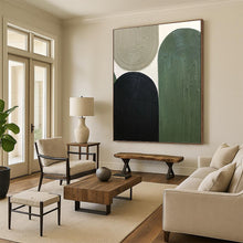 Load image into Gallery viewer, “Stacked Arches in Earthy Hues” - Beige, Green, Black Abstract Art on Canvas DKH1167