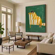 Load image into Gallery viewer, Green - Yellow Abstract Figure Painting, Ideal for Bohemian Bedroom & Cozy Reading Nook LargeART2033