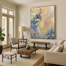 Load image into Gallery viewer, Gold & Blue Textured Abstract Painting, Ideal for Luxury Living Room & Art - Filled Office LargeART2113