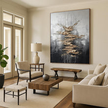 Load image into Gallery viewer, Silver - Gold Textured Streaks Art for Luxury Hotel Lobby & Modern Penthouse LargeART0864