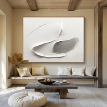 Load image into Gallery viewer, Textured White - Gray “Abstract Shapes” Painting on Canvas, Modern Minimalism DKH912