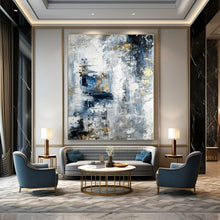 Load image into Gallery viewer, Blue - Gray - Gold Abstract Painting, Ideal for Luxury Hotel Lobby & Modern Living Room LargeART1394