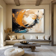 Load image into Gallery viewer, Dynamic Orange, Blue, and Beige Swirl Abstract acrylic painting DLZ098