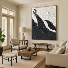 Load image into Gallery viewer, “Textured Black & White Peaks” – Thick black impasto, white textured “mountains” DTP404