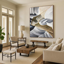 Load image into Gallery viewer, Enormous Black - White - Gold Wavy Abstract Acrylic for Luxury Penthouse & High - End Boutique LargeART0351