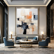 Load image into Gallery viewer, Oversized Hand - painted Neutral & Orange Abstract Acrylic Art for Modern Offices LargeART0175