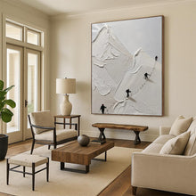 Load image into Gallery viewer, “Impasto Mountain Climbers” ,White impasto mountains with tiny black climbers and their trails. DTP317