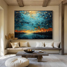 Load image into Gallery viewer, Starry Night Lake Abstract Painting on Canvas - “Celestial Reflection” DKH706