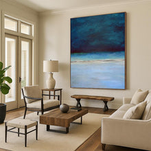 Load image into Gallery viewer, “Deep Blue Horizon” Abstract Seaside Painting on Canvas, Calming Coastal Art DKH938