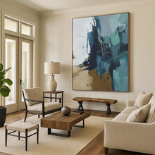 Load image into Gallery viewer, “Blue - Gray Abstract with Gold Lines” Abstract Painting on Canvas, Modern Office Decor DKH1016