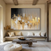 Load image into Gallery viewer, Gold & Grey Abstract City - Luxe Living Room Art LargeART1555
