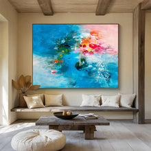 Load image into Gallery viewer, Blue - Pink Abstract Floral Painting - Ideal for Coastal Bedroom & Romantic Restaurant DKH030