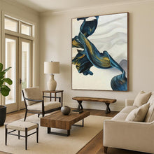Load image into Gallery viewer, Enormous Blue - Gold Ribbon Abstract Acrylic for Luxury Bedroom LargeART0301