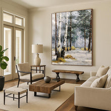 Load image into Gallery viewer, “Snowy Birch Forest Path” - Grey, White, Brown Landscape Art on Canvas DKH1283