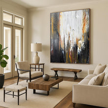 Load image into Gallery viewer, “Urban Chaos in Black, White, and Gold” - Black, White, Gold, Orange Abstract Art on Canvas DKH1229