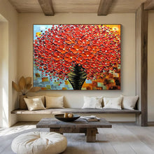 Load image into Gallery viewer, “Red Blossom Abundance” - Textured Floral Abstract Acrylic, Fits Entryway and Dining Room DLZ226