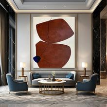 Load image into Gallery viewer, Brown Shapes with Black Line & Blue Accent Abstract Canvas Painting, Perfect for Bohemian Bedroom & Eclectic Café LargeART1115