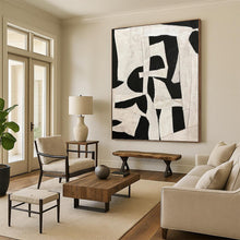 Load image into Gallery viewer, “Patchwork Monochrome Art” - Black, White Abstract Collage on Canvas DKH1137