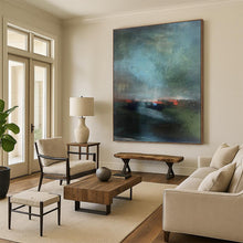 Load image into Gallery viewer, “Moody Abstract Landscape” - Dark Green, Blue, and Red Art on Canvas DKH1408