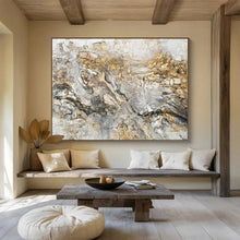 Load image into Gallery viewer, Hand - painted Large - scale Gray - Gold Textured Abstract Acrylic Art for Sophisticated Living Rooms LargeART1775