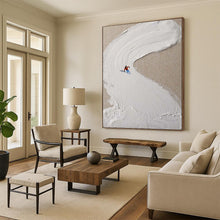 Load image into Gallery viewer, “Ski Slope Impasto” ,Cream - colored impasto forming a ski slope, with a small skier in red and blue. DTP311