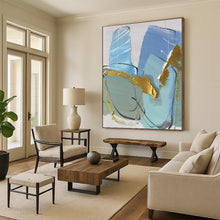 Load image into Gallery viewer, Oversized Blue - Gold Abstract Art for Coastal Bedroom & Chic Lounge LargeART0499