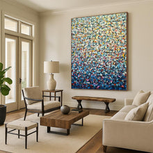 Load image into Gallery viewer, “Pointillism - Style Abstract” - Blue, Yellow, Red Abstract Art on Canvas DKH1344