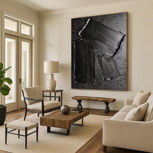 Load image into Gallery viewer, “Textured Black Rectangles Abstract” - Black Abstract Art on Canvas DKH1333