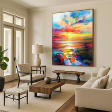 Load image into Gallery viewer, “Rainbow Sunset Seascape” Abstract Painting on Canvas, Coastal Living Room Centerpiece DKH1064