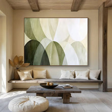 Load image into Gallery viewer, Hand - painted Geometric Green Circles Acrylic Art for Mid - Century Modern Hallways LargeART1700