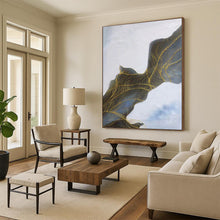 Load image into Gallery viewer, Enormous Blue and Gold Wavy Lines Acrylic for Art Deco Ballroom & High - End Boutique Hotel LargeART0357