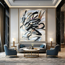 Load image into Gallery viewer, Black Brushstroke Abstract Painting, Perfect for Minimalist Office & Edgy Hallway LargeART1325