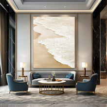 Load image into Gallery viewer, White Waves on Beige Abstract Canvas Painting, Suited for Coastal - Themed Nursery & Relaxing Spa LargeART1101