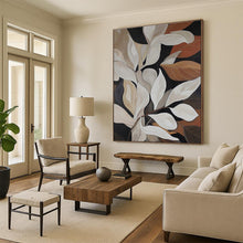 Load image into Gallery viewer, White and Brown Leaves on Dark Background Acrylic Art - Perfect for Nature - lover’s Bedroom & Elegant Dining Room LargeART0667