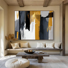 Load image into Gallery viewer, Hand - painted Gray, Black, and Gold Brushstrokes Acrylic Art for Modern Office Conference Rooms LargeART1719