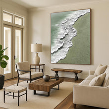 Load image into Gallery viewer, “Textured Seaside Waves” - Green, White Abstract Seaside Art on Canvas DKH1200