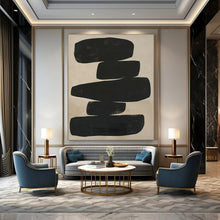 Load image into Gallery viewer, Stacked Black Shapes Abstract Art for Industrial - chic Loft & Contemporary Art Gallery LargeART0936