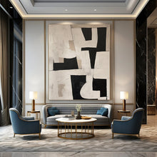 Load image into Gallery viewer, Black & White Geometric Abstract Painting, Ideal for Modern Office & Monochrome Living Room LargeART1364