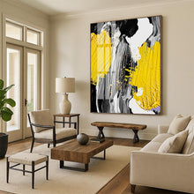 Load image into Gallery viewer, “Yellow, Grey, Black & Gold Abstract” - Modern Abstract Art on Canvas DKH1526