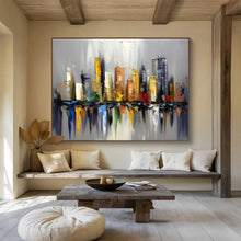 Load image into Gallery viewer, Hand - painted Modern Cityscape Abstract Acrylic Art for Office Reception Decor LargeART1647