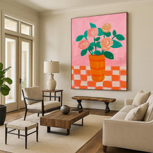 Load image into Gallery viewer, Cheerful Abstract Floral Art, Soft Pink & Bright Orange for Whimsical Kitchen & Bohemian Dining Room LargeART2258